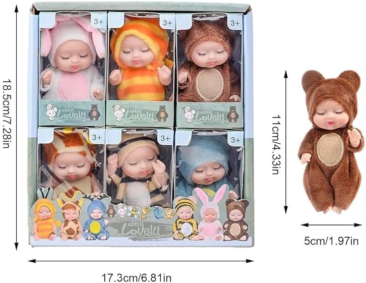 ST ZONE Reborn Baby Dolls 6-Piece Mini Doll Set for Children Realistic PVC Material Kids Toy with Cute Clothes and Hats Perfect for Young Boys and Girls - Image 2